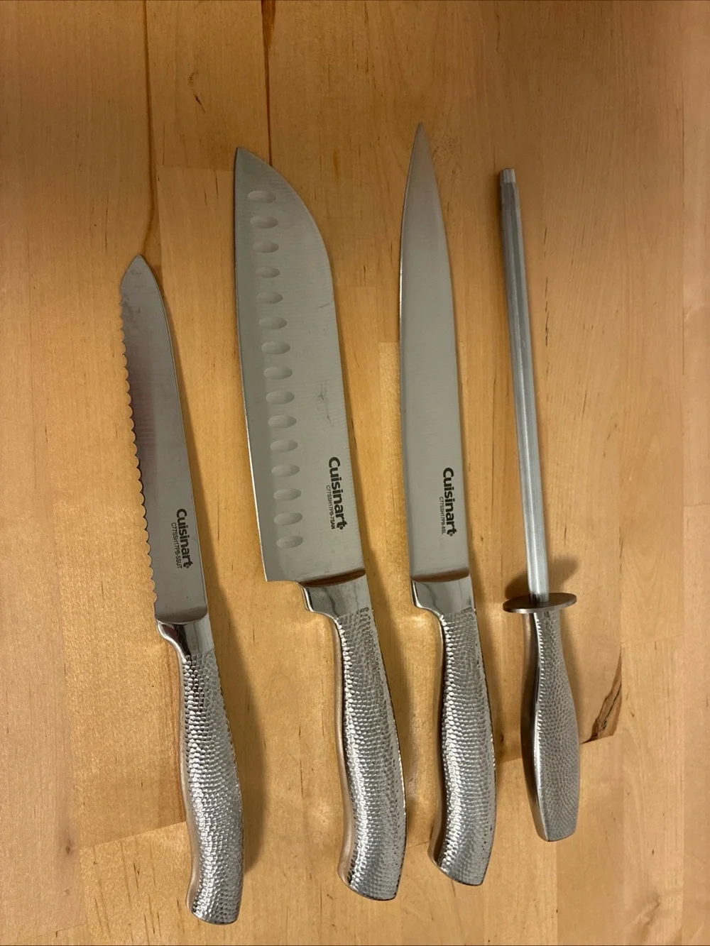 Cuisinart Silver Stainless Steel 4-Piece Knife and Honing Set Hammered Handles